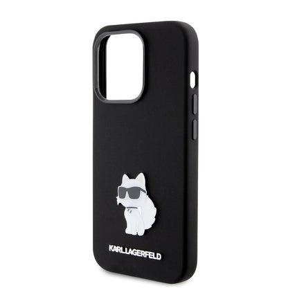 Capa para Apple iPhone 15 Pro, Karl Lagerfeld, Silicone Choupette Metal, Preta