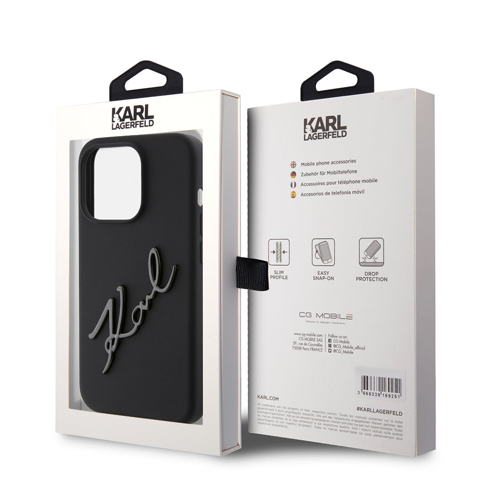 Capa para Apple iPhone 15 Pro, Karl Lagerfeld, Silicone Karl Script, Preta