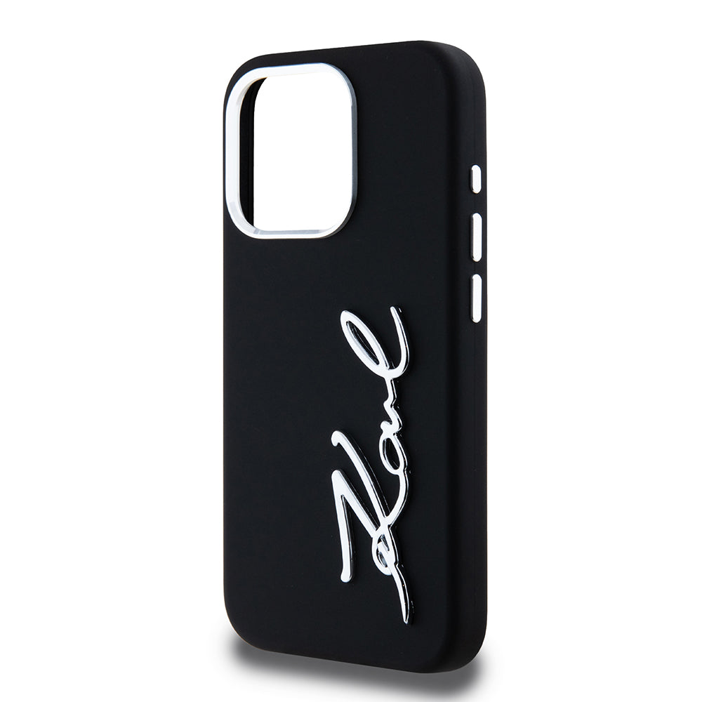 Capa para Apple iPhone 15 Pro, Karl Lagerfeld, Silicone Metal Script Logo, Preta