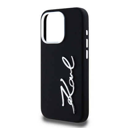 Capa para Apple iPhone 15 Pro, Karl Lagerfeld, Silicone Metal Script Logo, Preta