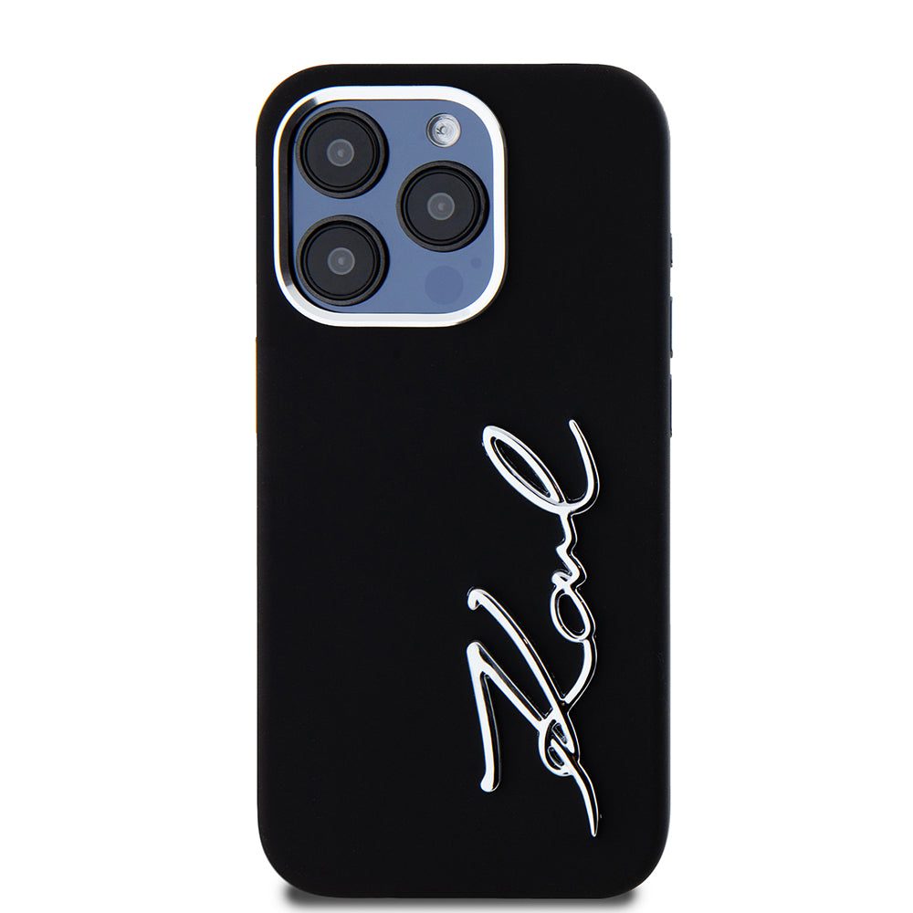 Capa para Apple iPhone 15 Pro, Karl Lagerfeld, Silicone Metal Script Logo, Preta