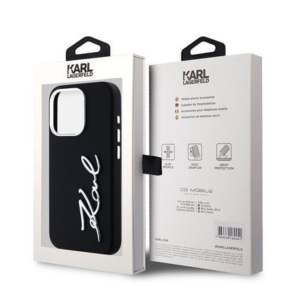 Capa para Apple iPhone 15 Pro, Karl Lagerfeld, Silicone Metal Script Logo, Preta