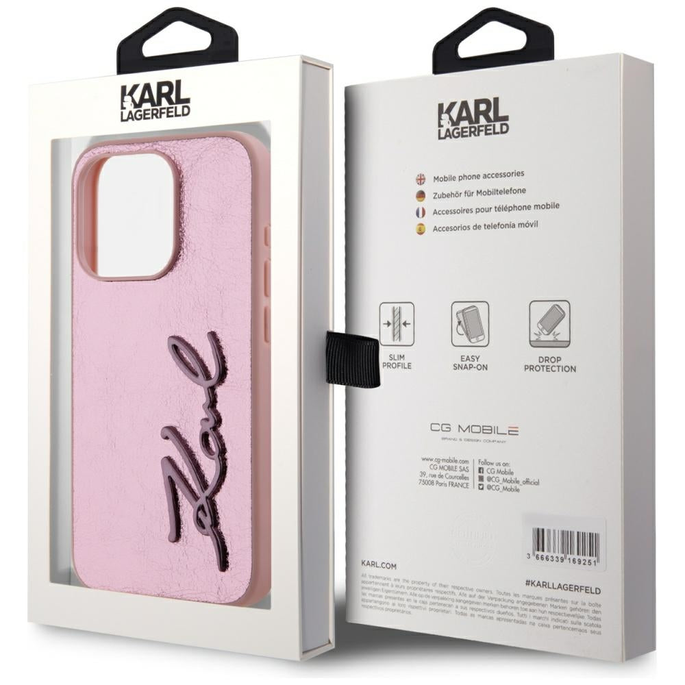 Case for Apple iPhone 15 Pro, Karl Lagerfeld, Metal Signature, Pink