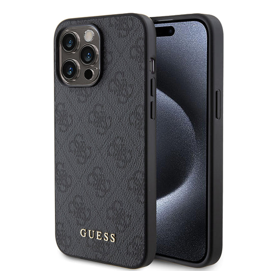 Capa para Apple iPhone 15 Pro Max, Guess, 4G Metal Gold Logo, Cinza