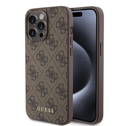 Capa para Apple iPhone 15 Pro Max, Guess, 4G Metal Gold Logo, Castanho