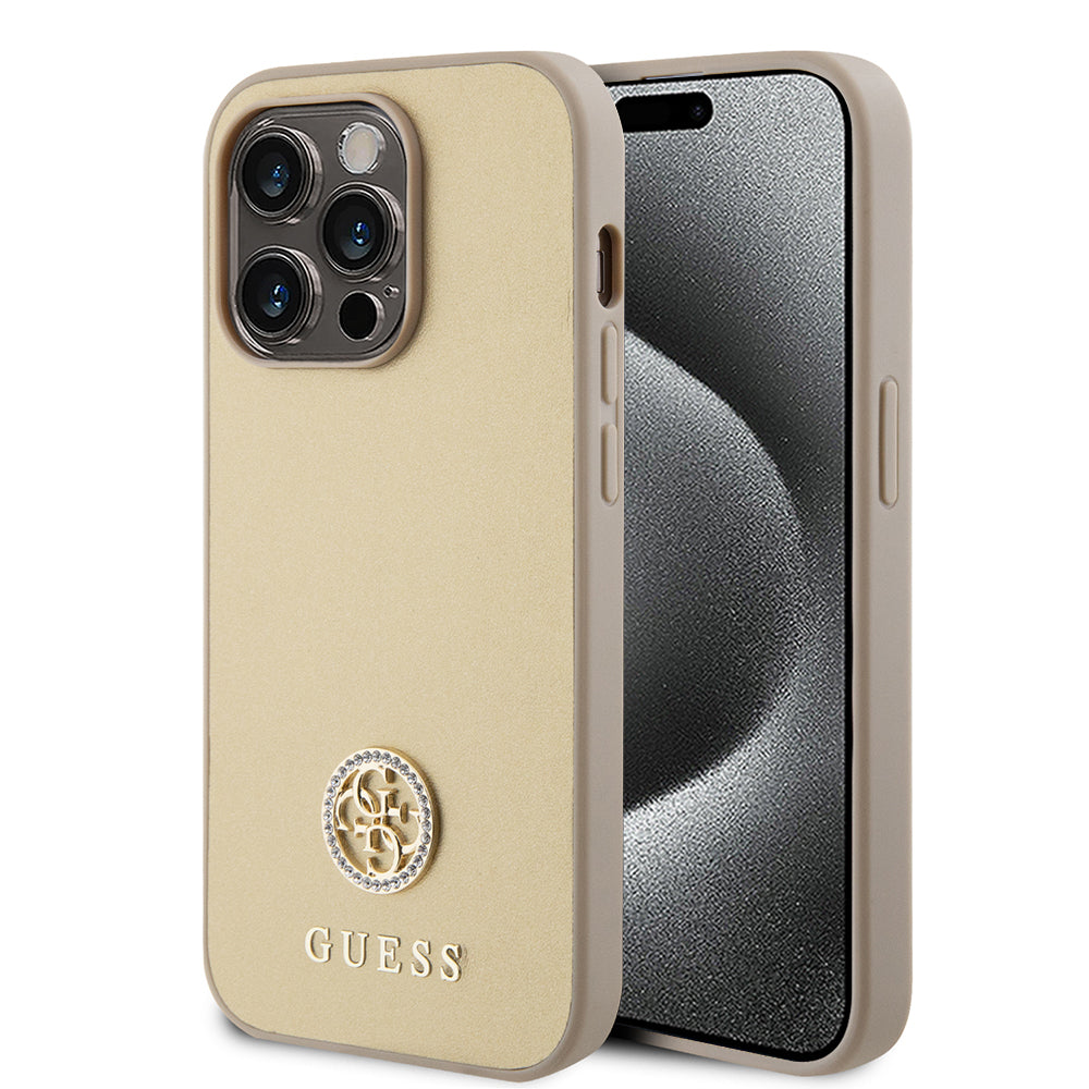 Case for Apple iPhone 15 Pro Max, Guess, 4G Strass Metal Logo, Gold