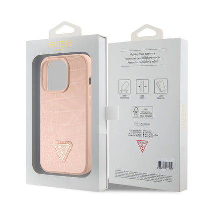 Capa para Apple iPhone 15 Pro Max, Guess, Croco Triangle Metal Logo, Rosa