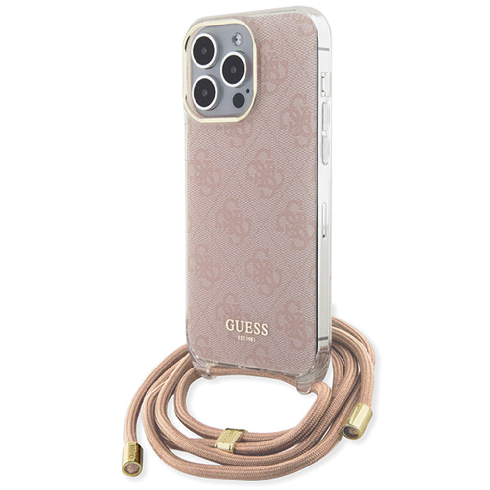 Capa para Apple iPhone 15 Pro Max, Guess, Crossbody Cord 4G Print, Rosa
