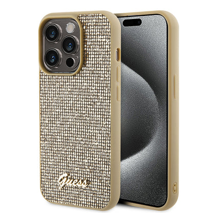 Capa para Apple iPhone 15 Pro Max, Guess, Disco Metal Script, Dourada