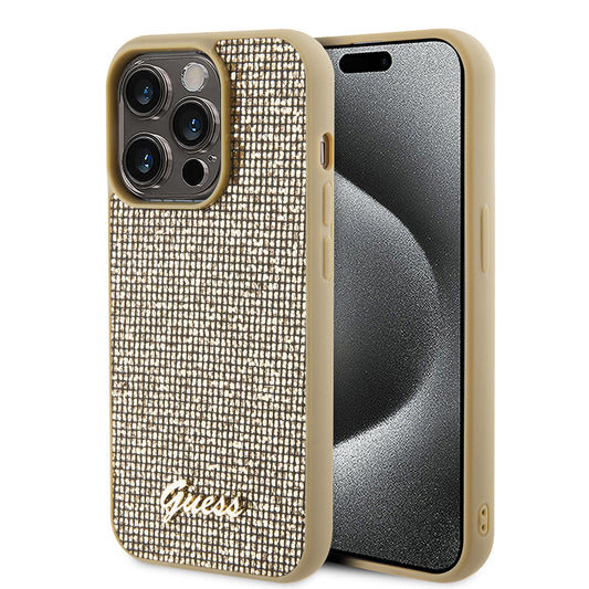 Capa para Apple iPhone 15 Pro Max, Guess, Disco Metal Script, Dourada