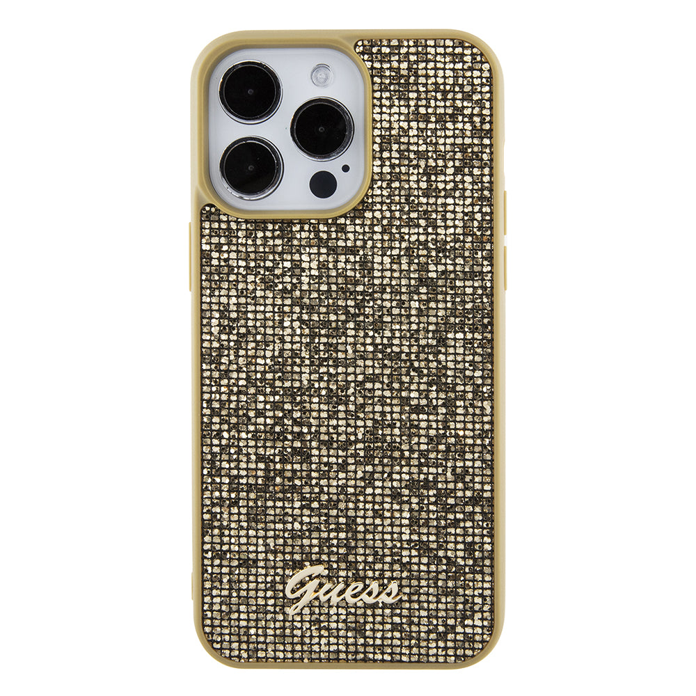 Capa para Apple iPhone 15 Pro Max, Guess, Disco Metal Script, Dourada