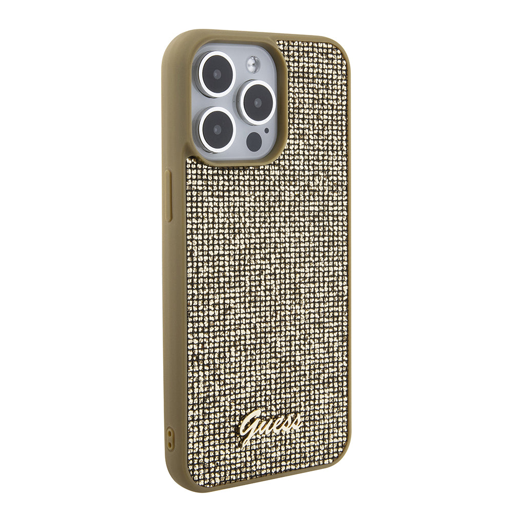 Capa para Apple iPhone 15 Pro Max, Guess, Disco Metal Script, Dourada