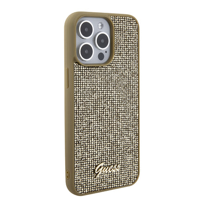 Capa para Apple iPhone 15 Pro Max, Guess, Disco Metal Script, Dourada