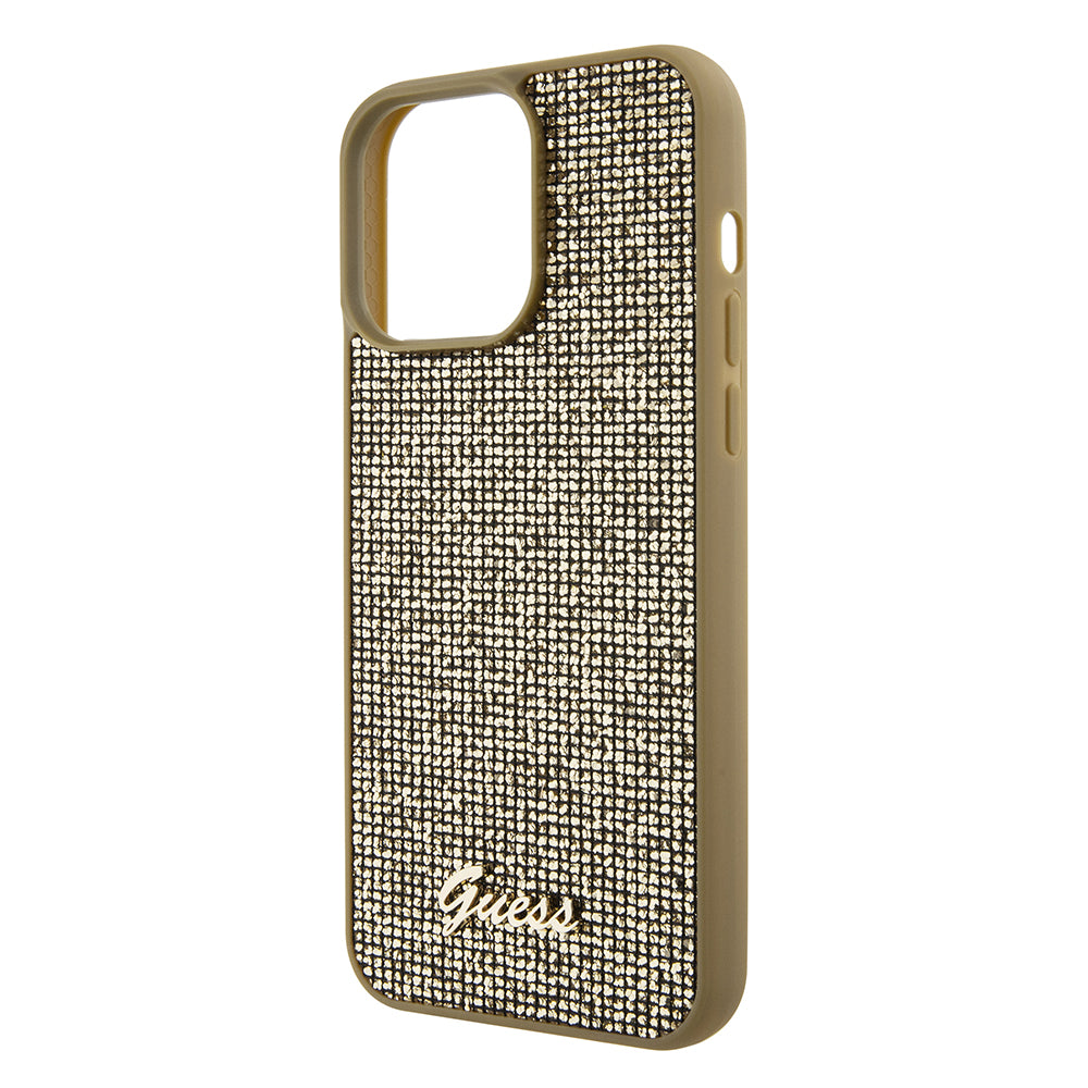Capa para Apple iPhone 15 Pro Max, Guess, Disco Metal Script, Dourada