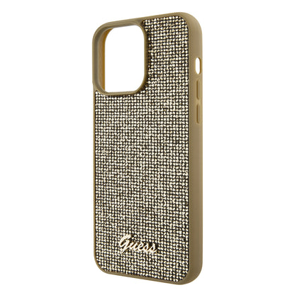 Capa para Apple iPhone 15 Pro Max, Guess, Disco Metal Script, Dourada