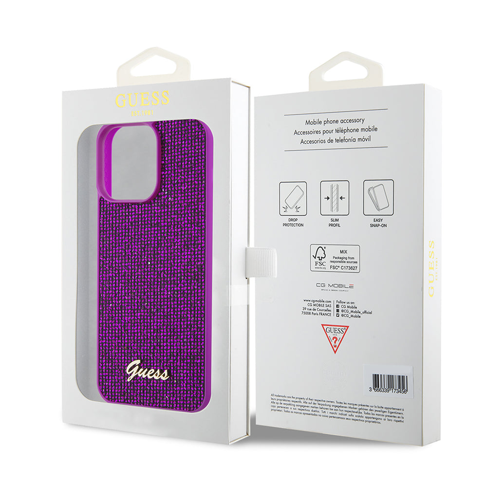 Capa para Apple iPhone 15 Pro Max, Guess, Disco Metal Script, Fúcsia
