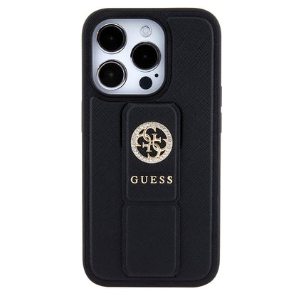 Capa para Apple iPhone 15 Pro Max, Guess, Grip Stand 4G Saffiano Strass, Preta