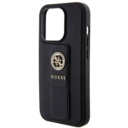 Capa para Apple iPhone 15 Pro Max, Guess, Grip Stand 4G Saffiano Strass, Preta
