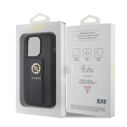Capa para Apple iPhone 15 Pro Max, Guess, Grip Stand 4G Saffiano Strass, Preta