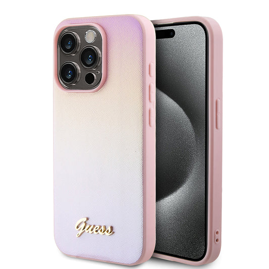 Capa para Apple iPhone 15 Pro Max, Guess, Iridescent Metal Script, Rosa