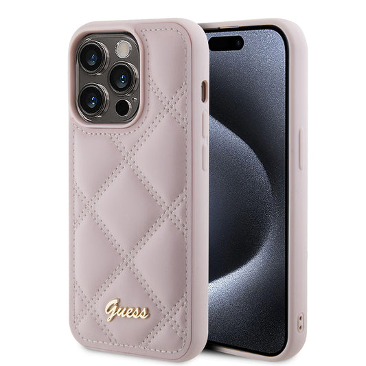 Capa para Apple iPhone 15 Pro Max, Guess, Quilted Metal Logo, Rosa