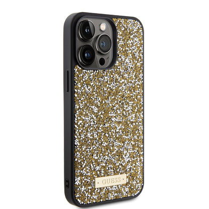 Capa para Apple iPhone 15 Pro Max, Guess, Logotipo de Metal com Strass, Amarela