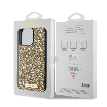 Capa para Apple iPhone 15 Pro Max, Guess, Logotipo de Metal com Strass, Amarela