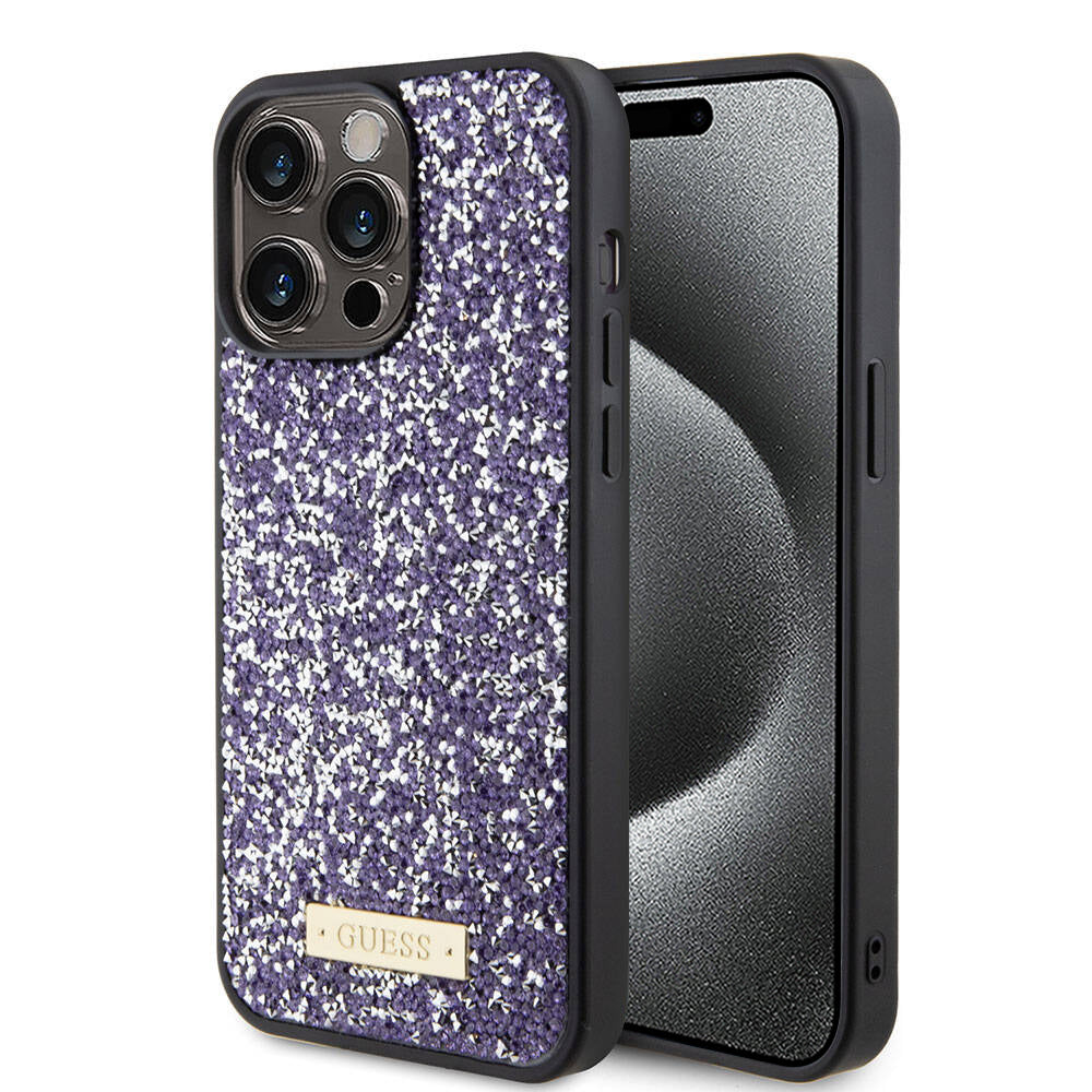 Case for Apple iPhone 15 Pro Max, Guess, Rhinestone Metal Logo, Purple