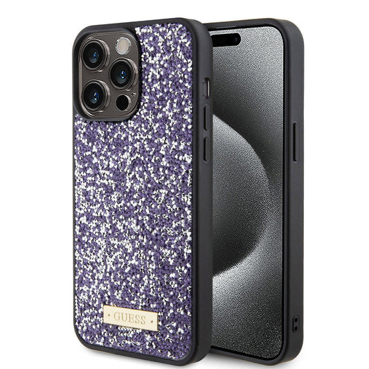 Capa para Apple iPhone 15 Pro Max, Guess, Logotipo de Metal com Strass, Roxo