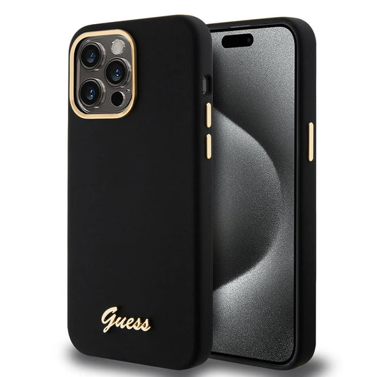 Capa para Apple iPhone 15 Pro Max, Guess, Script Metal Logo & Frame, Preta