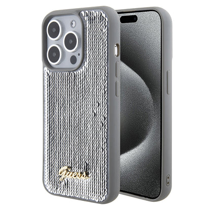 Capa para Apple iPhone 15 Pro Max, Guess, Sequin Script Metal, Prateada
