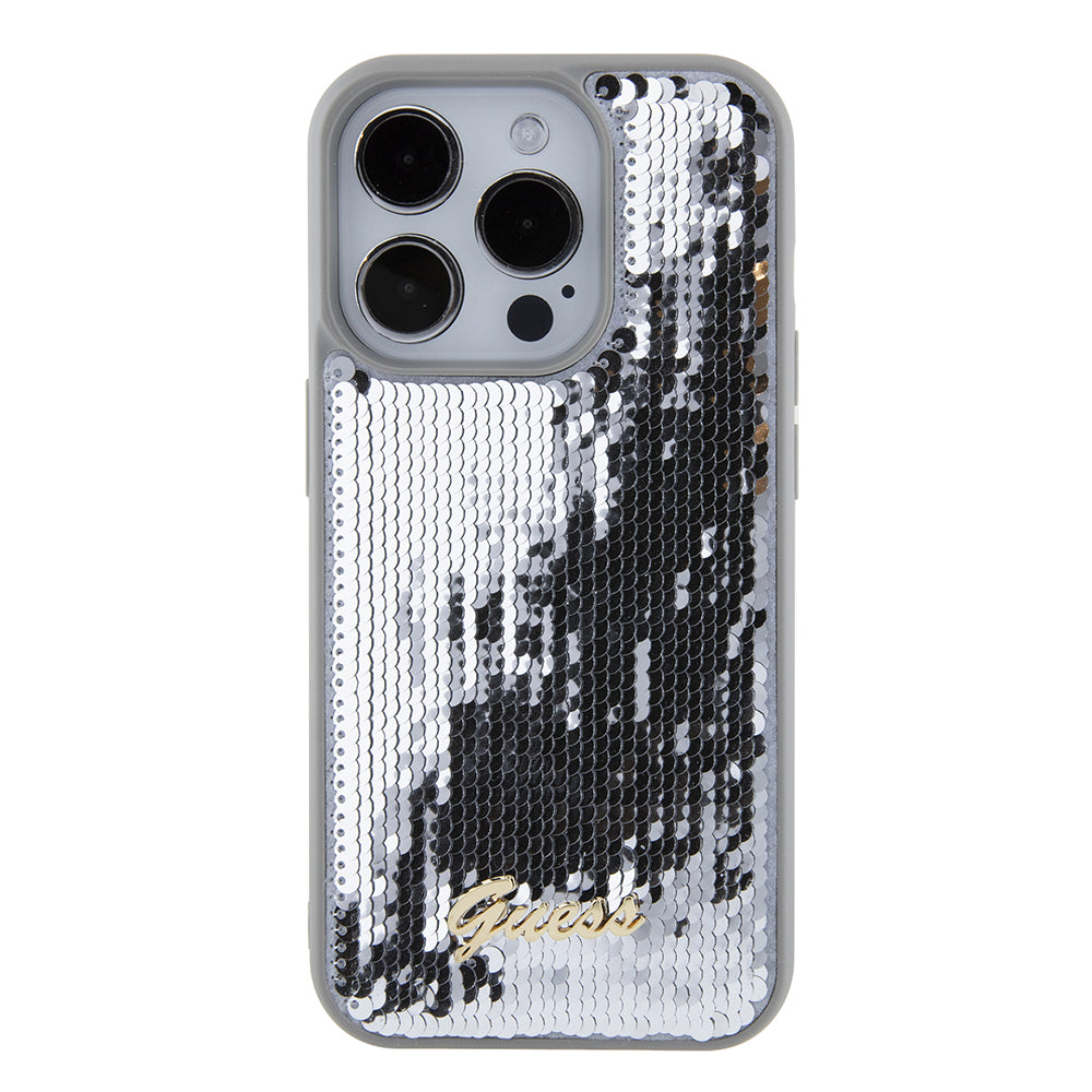 Capa para Apple iPhone 15 Pro Max, Guess, Sequin Script Metal, Prateada