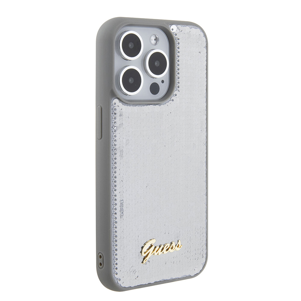 Capa para Apple iPhone 15 Pro Max, Guess, Sequin Script Metal, Prateada