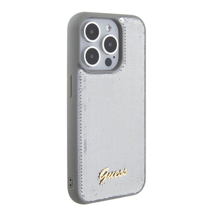 Capa para Apple iPhone 15 Pro Max, Guess, Sequin Script Metal, Prateada