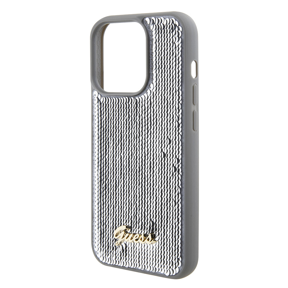 Capa para Apple iPhone 15 Pro Max, Guess, Sequin Script Metal, Prateada