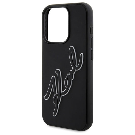 Capa para Apple iPhone 15 Pro Max, Karl Lagerfeld, 3D Rubber Signature, Preta