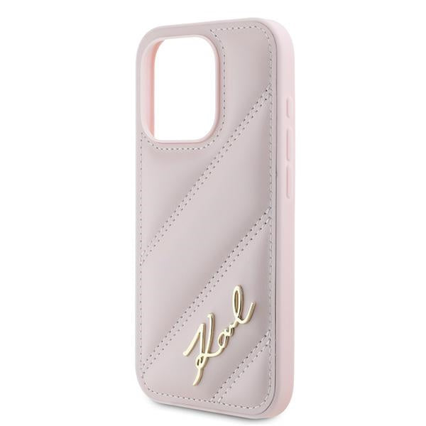 Capa para Apple iPhone 15 Pro Max, Karl Lagerfeld, Diagonal Quilted Script, Rosa
