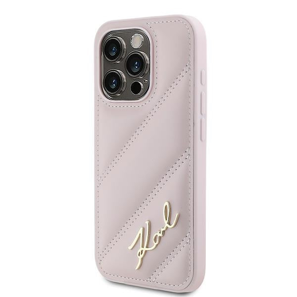 Capa para Apple iPhone 15 Pro Max, Karl Lagerfeld, Diagonal Quilted Script, Rosa
