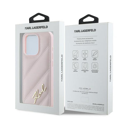 Capa para Apple iPhone 15 Pro Max, Karl Lagerfeld, Diagonal Quilted Script, Rosa