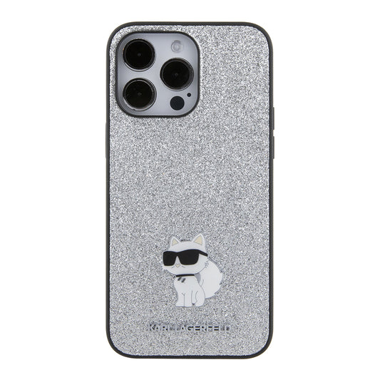 Capa para Apple iPhone 15 Pro Max, Karl Lagerfeld, Glitter Fixed Choupette Logo, Prateada