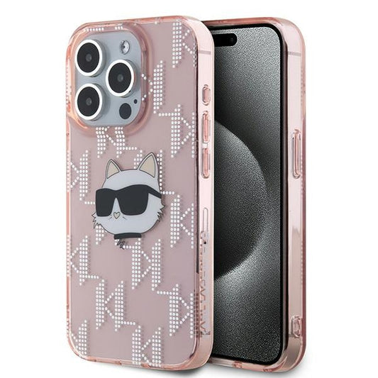 Capa para Apple iPhone 15 Pro Max, Karl Lagerfeld, IML Luxury Monogram Choupette's Head, Rosa