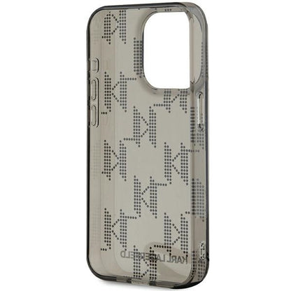 Case for Apple iPhone 15 Pro Max, Karl Lagerfeld, IML Luxury Monogram KL Pattern with Strap, Black