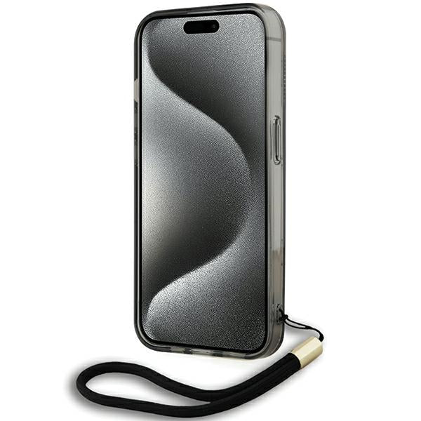 Case for Apple iPhone 15 Pro Max, Karl Lagerfeld, IML Luxury Monogram KL Pattern with Strap, Black
