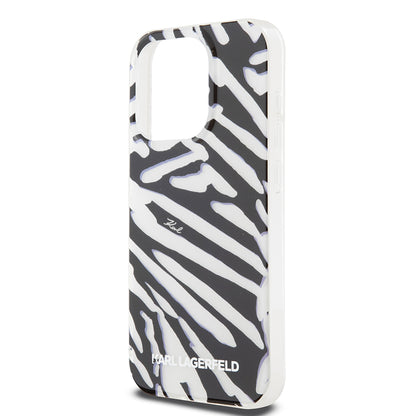 Capa para Apple iPhone 15 Pro Max, Karl Lagerfeld, Padrão Zebra de Luxo IML com Alça, Preta