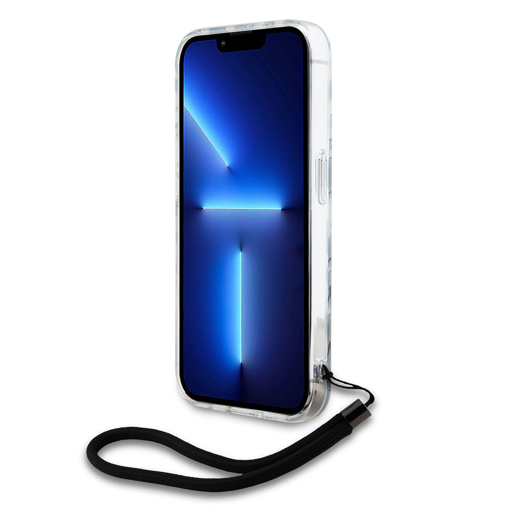 Capa para Apple iPhone 15 Pro Max, Karl Lagerfeld, Padrão Zebra de Luxo IML com Alça, Preta