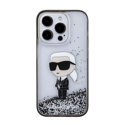Capa para Apple iPhone 15 Pro Max, Karl Lagerfeld, Liquid Glitter Ikonik Karl, Transparente
