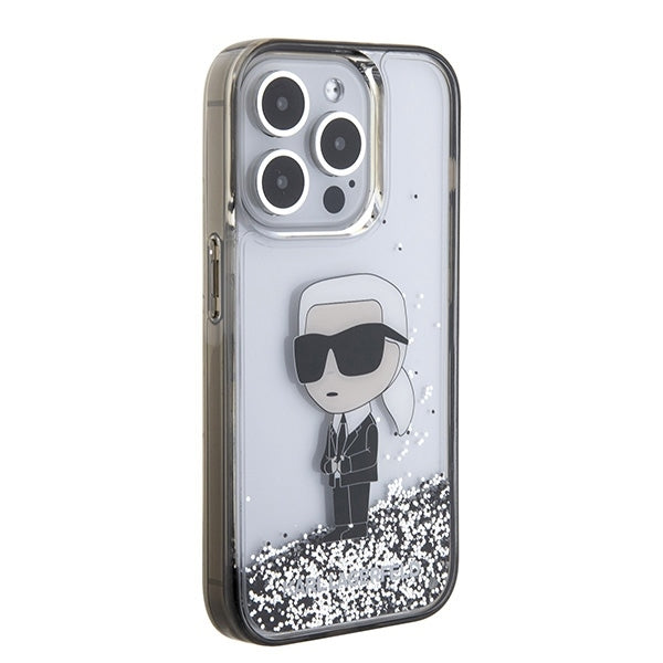 Capa para Apple iPhone 15 Pro Max, Karl Lagerfeld, Liquid Glitter Ikonik Karl, Transparente