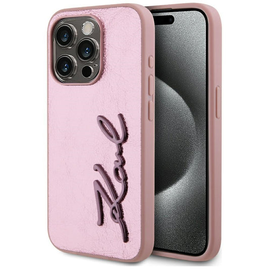 Capa para Apple iPhone 15 Pro Max, Karl Lagerfeld, Metal Signature, Rosa
