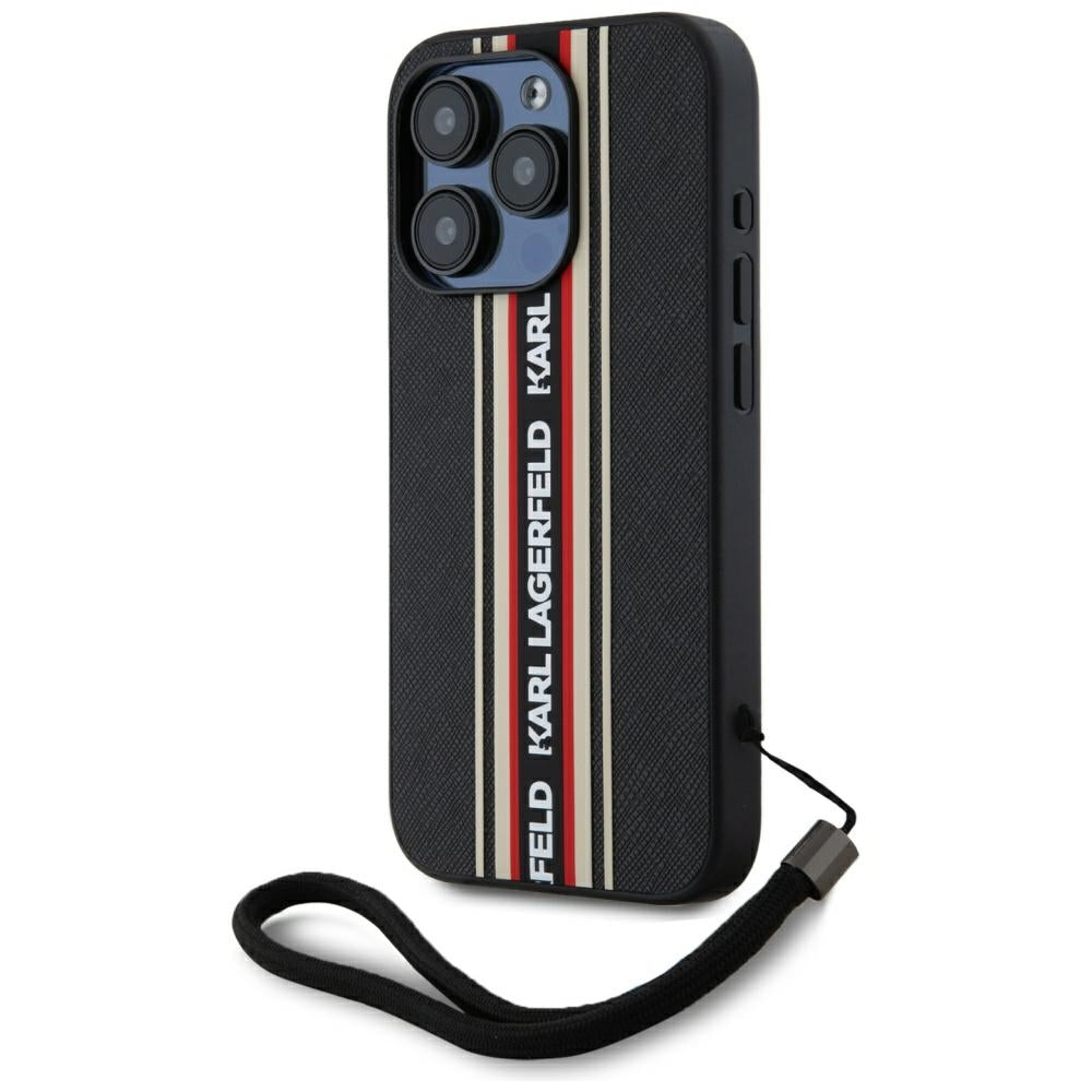 Capa para Apple iPhone 15 Pro Max, Karl Lagerfeld, Saffiano Athleisure Stripes com Alça, Rosie