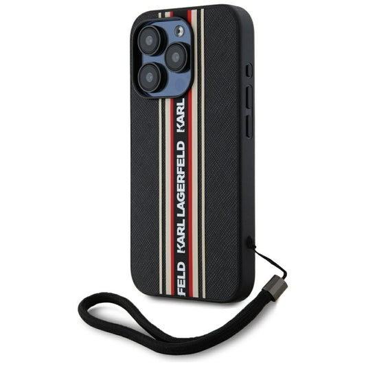 Capa para Apple iPhone 15 Pro Max, Karl Lagerfeld, Saffiano Athleisure Stripes com Alça, Rosie